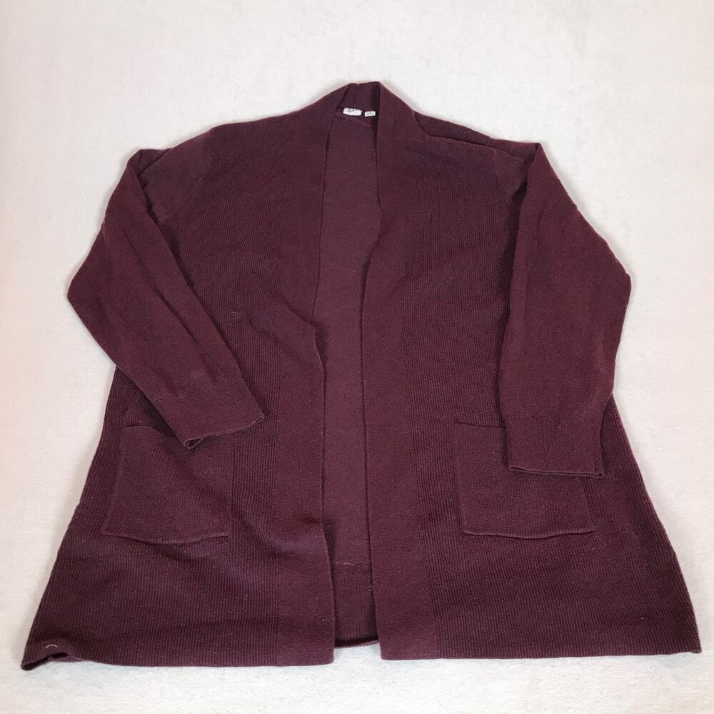 Gap Open Front Pocket Ribbed Knit Boho Layering Red Maroon Cardigan XL